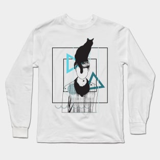 Cat sitting on a girl head version 3 Long Sleeve T-Shirt